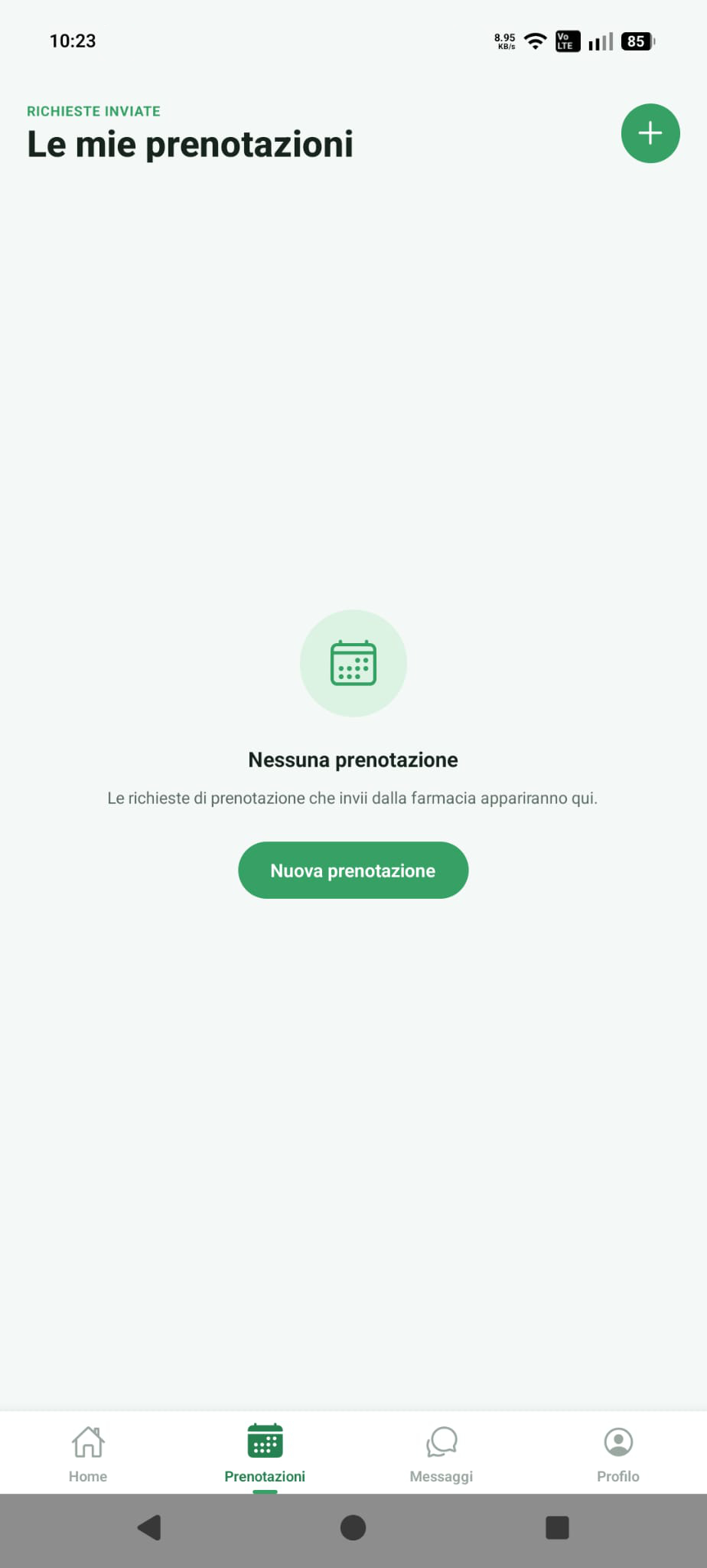 Schermata Prenotazioni con pulsante nuova prenotazione